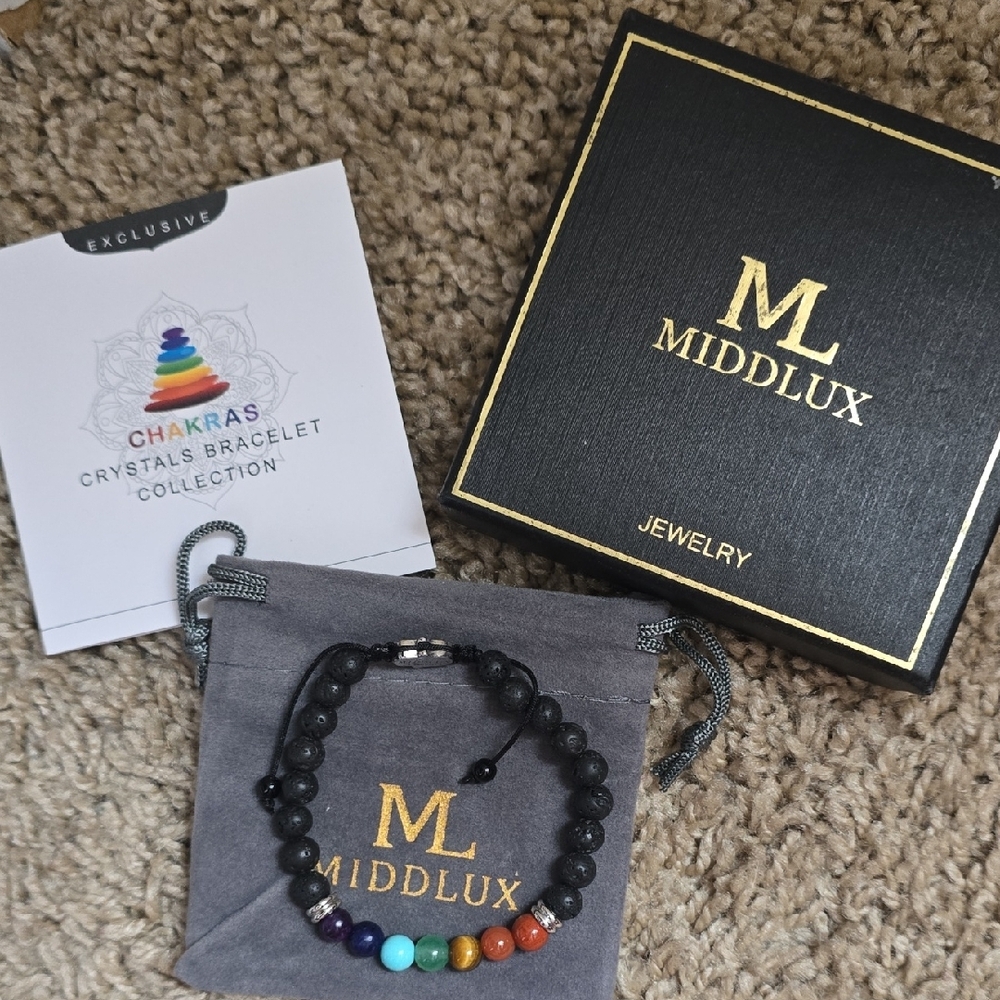 Chakra Crystals Bracelet - Black and Multicolor
